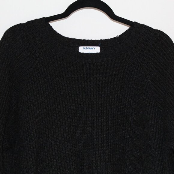 Old Navy black textured knit crew neck long-sleeve ribbed cuff and hem sweater L - Picture 2 of 7